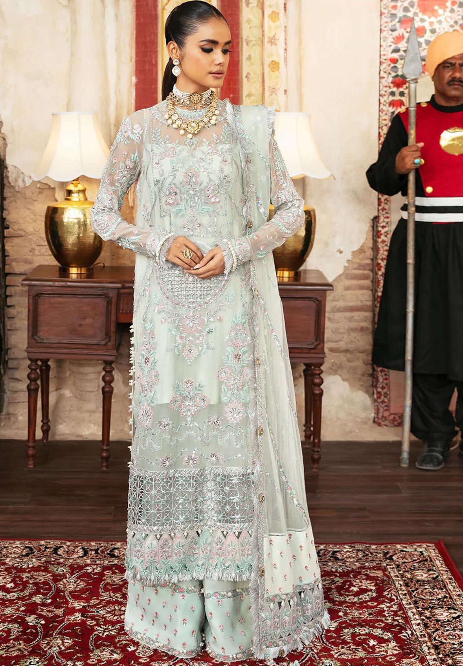 AFROZEH FABRIC ORGANZA Suit With SATIN SILK Trouser 
WORK THREAD & SEQUENCE 