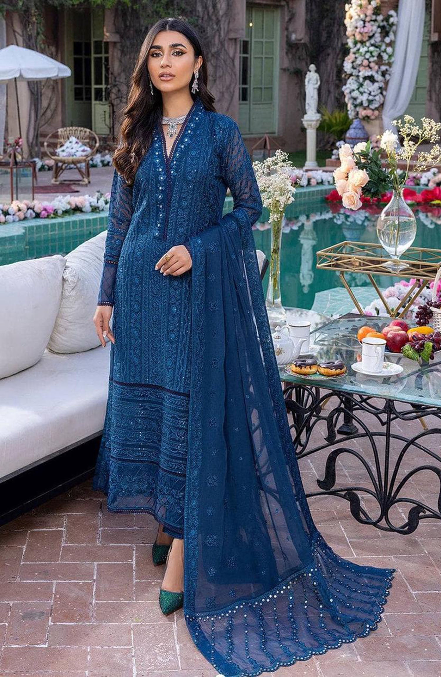 AZURE
FABRIC
CHIFFON Suit With MALAI Trouser
Front full chiffon embroidered&nbsp;
Neck embroidered lace
Daman embroidered border&nbsp;
Plain Malai trouser &amp; embroidered bunch
Back embroidered daman&nbsp;
Sleeve chiffon embroidered&nbsp;
Chiffon embroidered duppatta&nbsp;

WORK :&nbsp;SEQUENCE &amp; 9 MM SEQUENCE&nbsp;

#ChiffonSuit #EmbroideredSuit #ChiffonDupatta #UnstitchedChiffonSuit
#DesignerReplicaDress #PakistaniFormalWear #ChiffonEmbroideredDress
#MalaiTrouser #ChiffonEmbroideredDupatta #Embroide