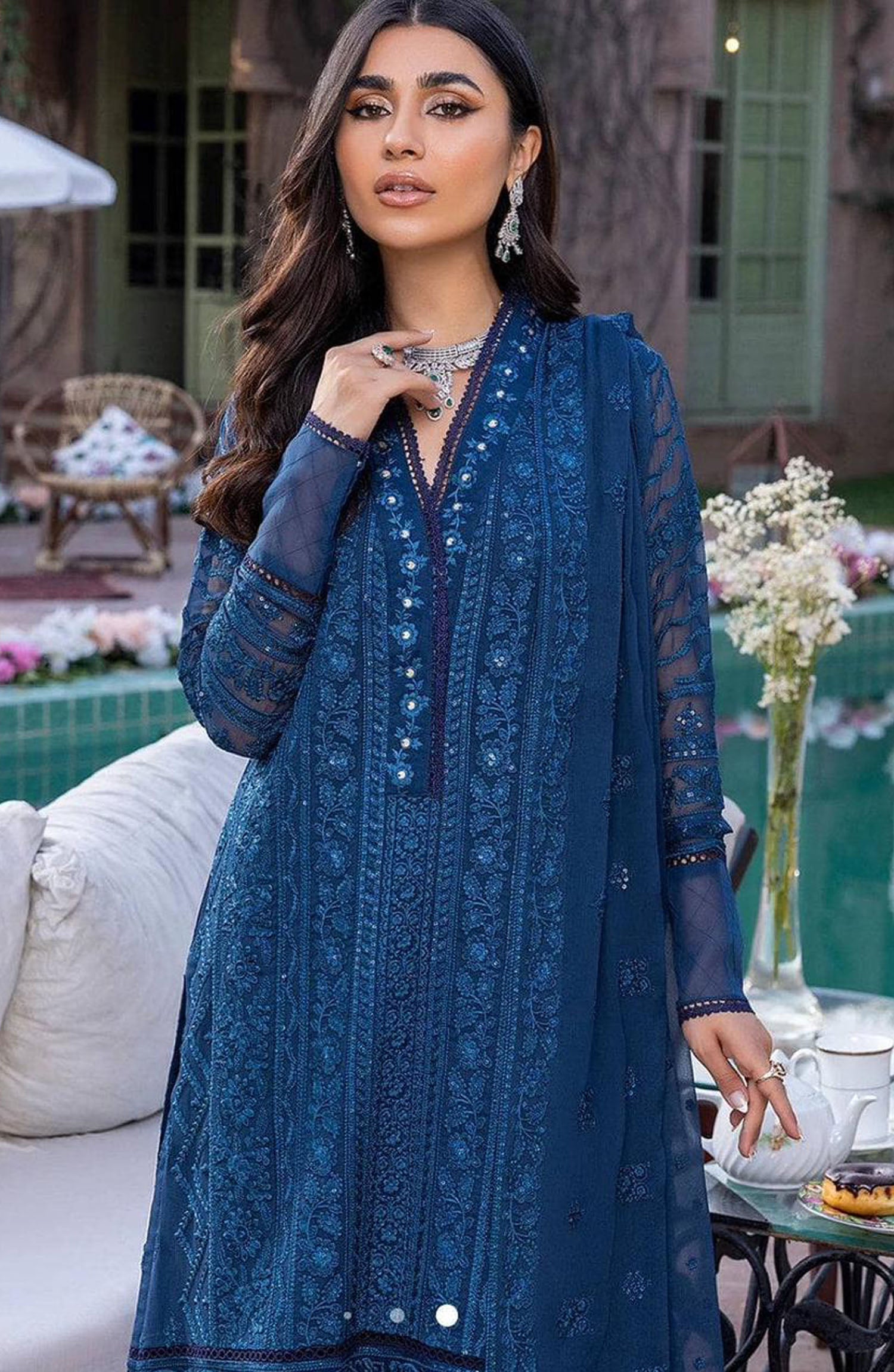 AZURE
FABRIC
CHIFFON Suit With MALAI Trouser
Front full chiffon embroidered&nbsp;
Neck embroidered lace
Daman embroidered border&nbsp;
Plain Malai trouser &amp; embroidered bunch
Back embroidered daman&nbsp;
Sleeve chiffon embroidered&nbsp;
Chiffon embroidered duppatta&nbsp;

WORK :&nbsp;SEQUENCE &amp; 9 MM SEQUENCE&nbsp;

#ChiffonSuit #EmbroideredSuit #ChiffonDupatta #UnstitchedChiffonSuit
#DesignerReplicaDress #PakistaniFormalWear #ChiffonEmbroideredDress
#MalaiTrouser #ChiffonEmbroideredDupatta #Embroide