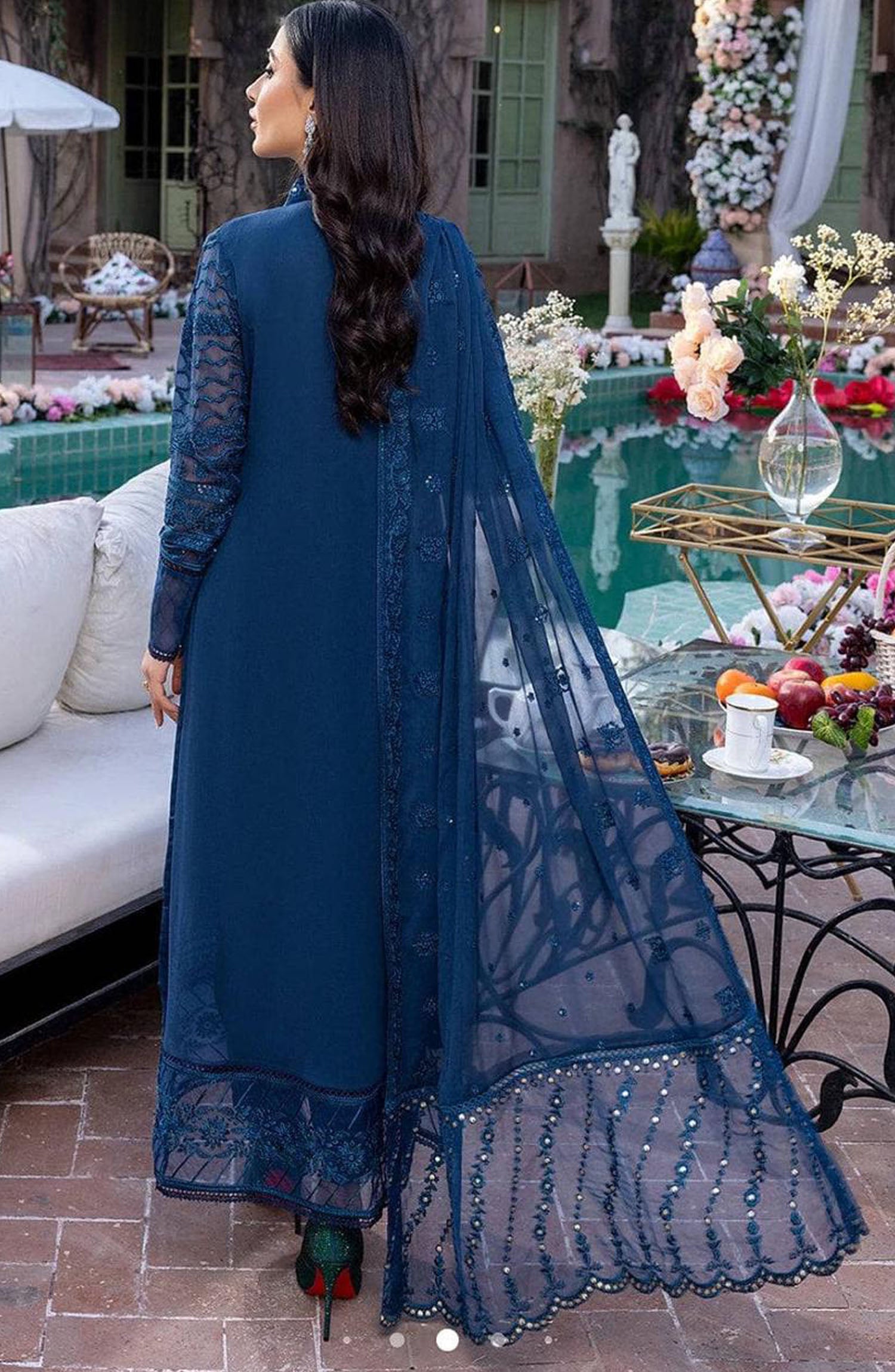 AZURE
FABRIC
CHIFFON Suit With MALAI Trouser
Front full chiffon embroidered&nbsp;
Neck embroidered lace
Daman embroidered border&nbsp;
Plain Malai trouser &amp; embroidered bunch
Back embroidered daman&nbsp;
Sleeve chiffon embroidered&nbsp;
Chiffon embroidered duppatta&nbsp;

WORK :&nbsp;SEQUENCE &amp; 9 MM SEQUENCE&nbsp;

#ChiffonSuit #EmbroideredSuit #ChiffonDupatta #UnstitchedChiffonSuit
#DesignerReplicaDress #PakistaniFormalWear #ChiffonEmbroideredDress
#MalaiTrouser #ChiffonEmbroideredDupatta #Embroide