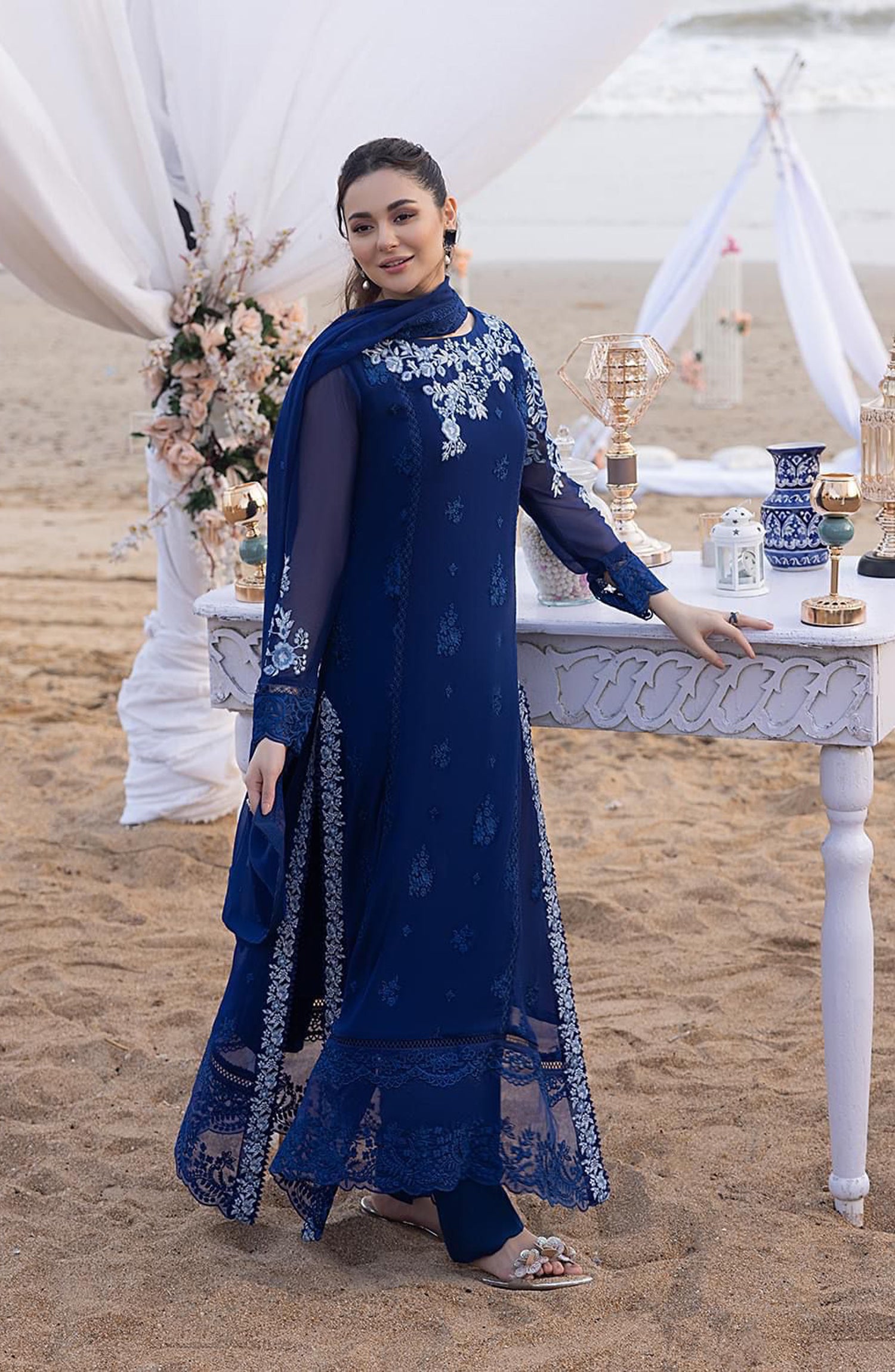 AZURE UNSTITCHED 3 PIECE SUIT Description:
Fabric: Chiffon
Embroidery collection
Full embroidered chiffon
Chiffon back embroidered
Back embroidery daman
Embroidered neck patch
Embroidered chiffon sleeves
Embroidered front & back daman patch
Chiffon embroidered dupatta
Plain malaI trouser
Note:
Product color may vary due to photographic lighting or your device settings
