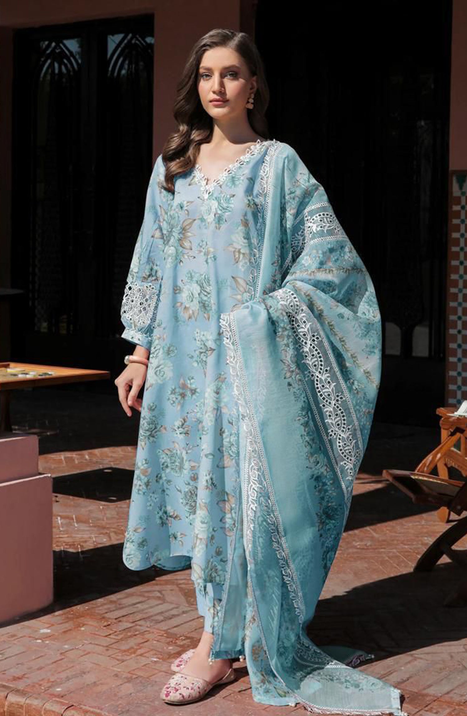 FABRIC SWISS LAWN Suit With COTTON NET Dupatta
DETAILS  Neck Embroidered Bunch
Front, Back & Sleeves Printed 
Sleeves Cuff Embroidered Bunch
Dupatta Printed With 4 Side Embroidered Border
Printed Trouser