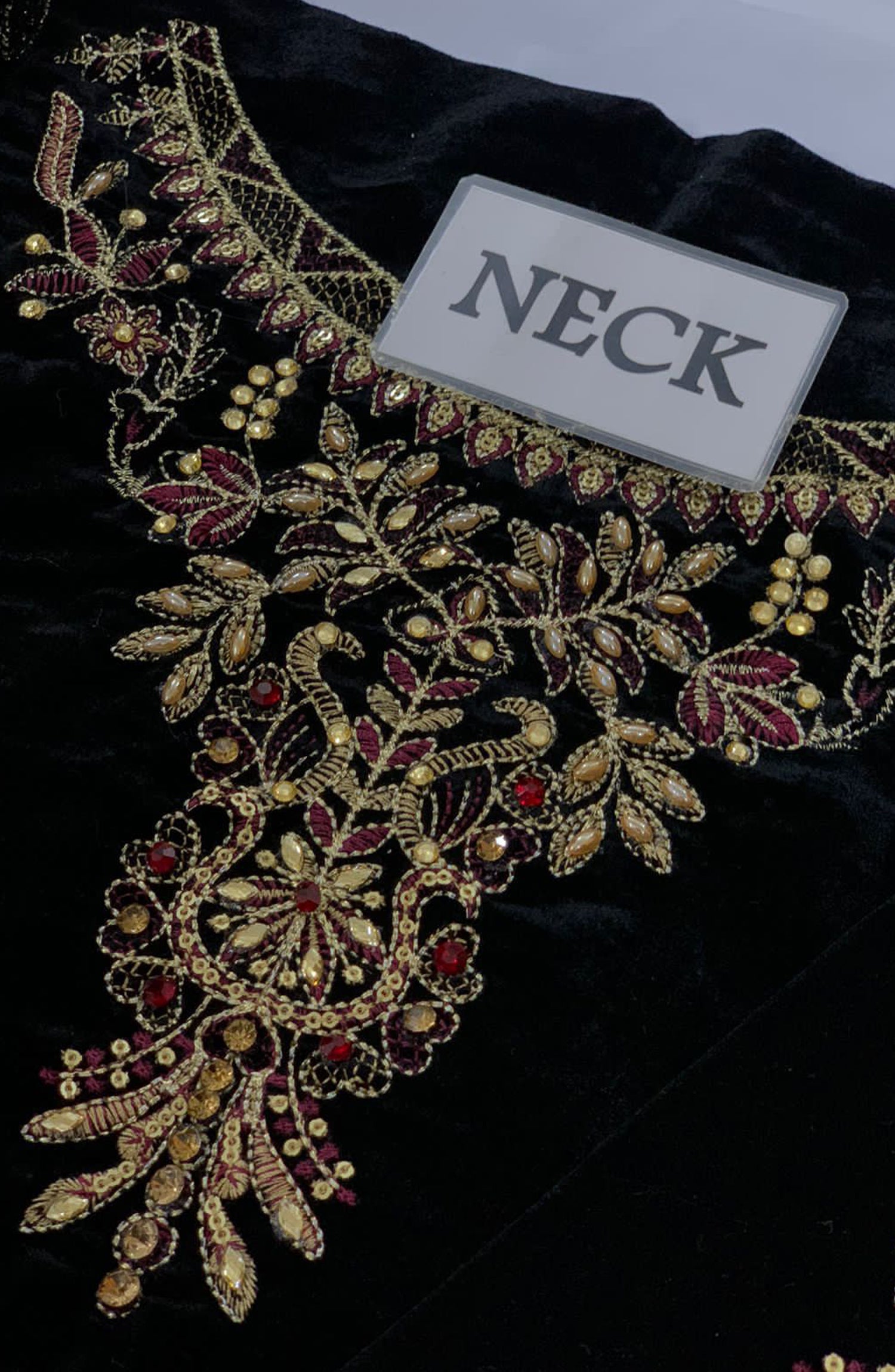 Baroque Jazmin Velvet Wedding Collection an exquisite choice for bridals seeking glamour. This heavy embroidered velvet wedding dress is design from premium Micro 5000 velvet, perfect for your occasion
Fabric Details
• Shirt: Heavy embroidered velvet wedding dress micro 5000
• Duppata: Net Cutwork embroidered dupatta
• Trouser: Dull silk, fully embroidered
Details:
• Heavy embroidered velvet wedding dress micro 5000
• Velvet Embroidered Daman Border
• Velvet Embroidered Sleeves. (fabric for full fall in sle