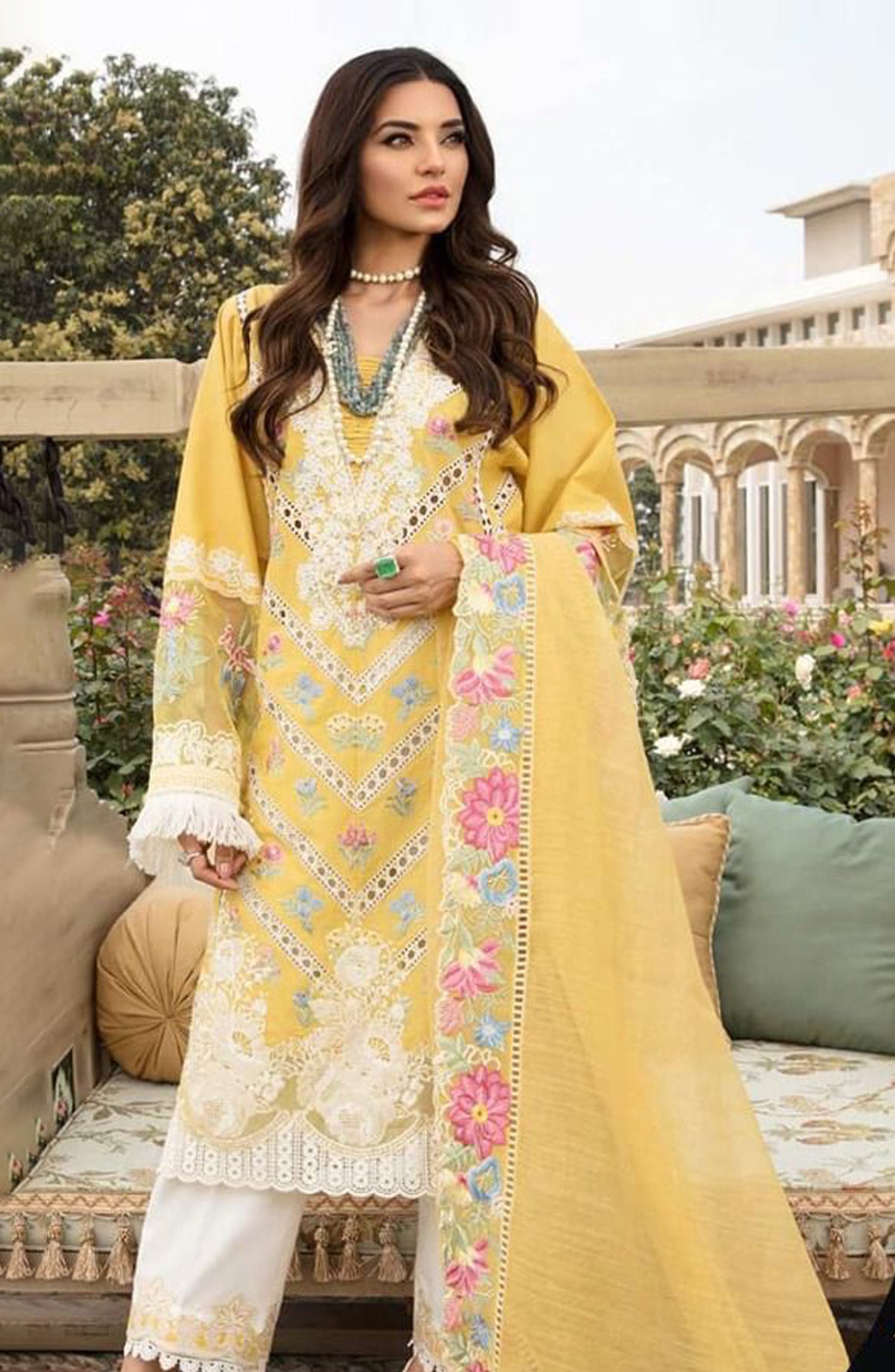 CRIMSON LUXURY LAWN FESTIVE COLLECTION
lawn fully heavy  AlterNet scuffle  embroidered front with fully  heavy embroidered neck with fully heavy embroidered daman embroidered boarder
plain lawn back with heavy embroidered back daman boarder with heavy embroidered back bunch
lawn fully heavy embroidered sleeves with heavy embroidered sleeves boarder
organza fully heavy embroidered dupatta with 2 side fully heavy embroidered pallu &attachment
dyed cambric trouser with embroidered trouser lace

