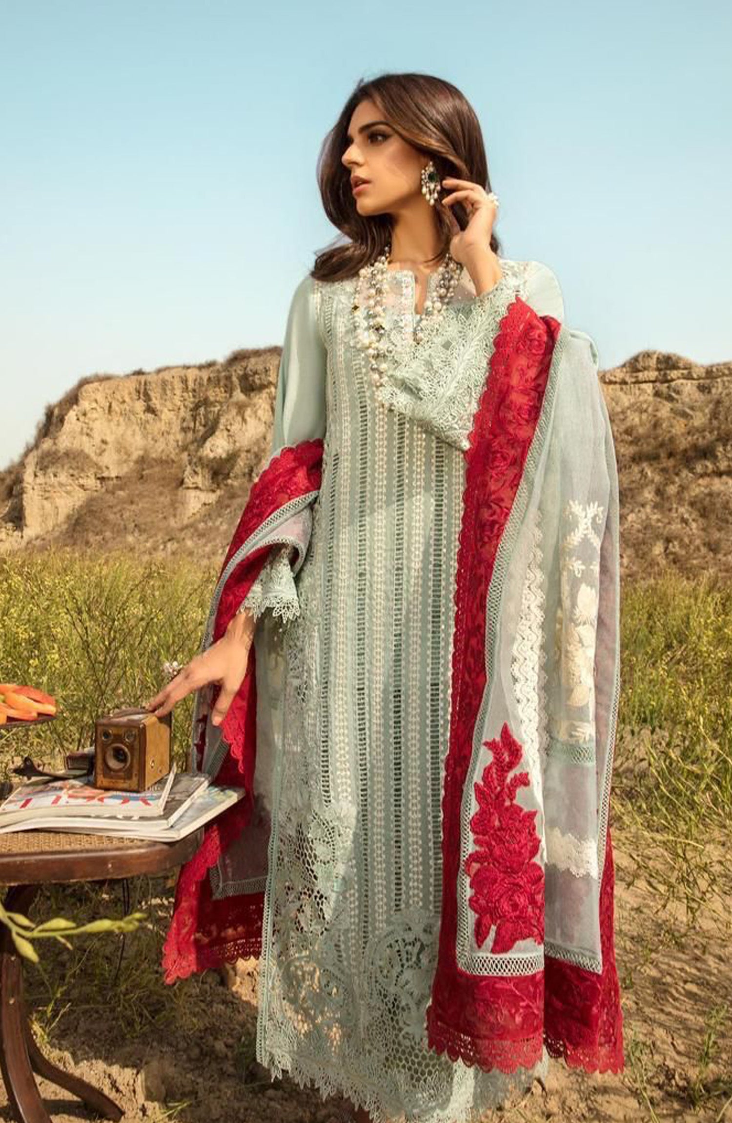 CRIMSON X SAIRA SHAKIRA UNSTITCHED 3 PIECE SUIT
Description:
Fabric : Cotton & khaddi net
Color : Light grey
Details:
Chikankari embroidered front
Front embroidered daman patches
Plain cotton back with embroidered daman lace
Plain cotton sleeves & embroidered bunch on organza
Front 2 side panel embroidery
Embroidered neck patch with embellish pulse work
Heavy embroidered khaddi net dupatta with organza borders
Dyed cotton trouser
Trouser embroidered lace
Note:
Product color may vary due to photographic ligh