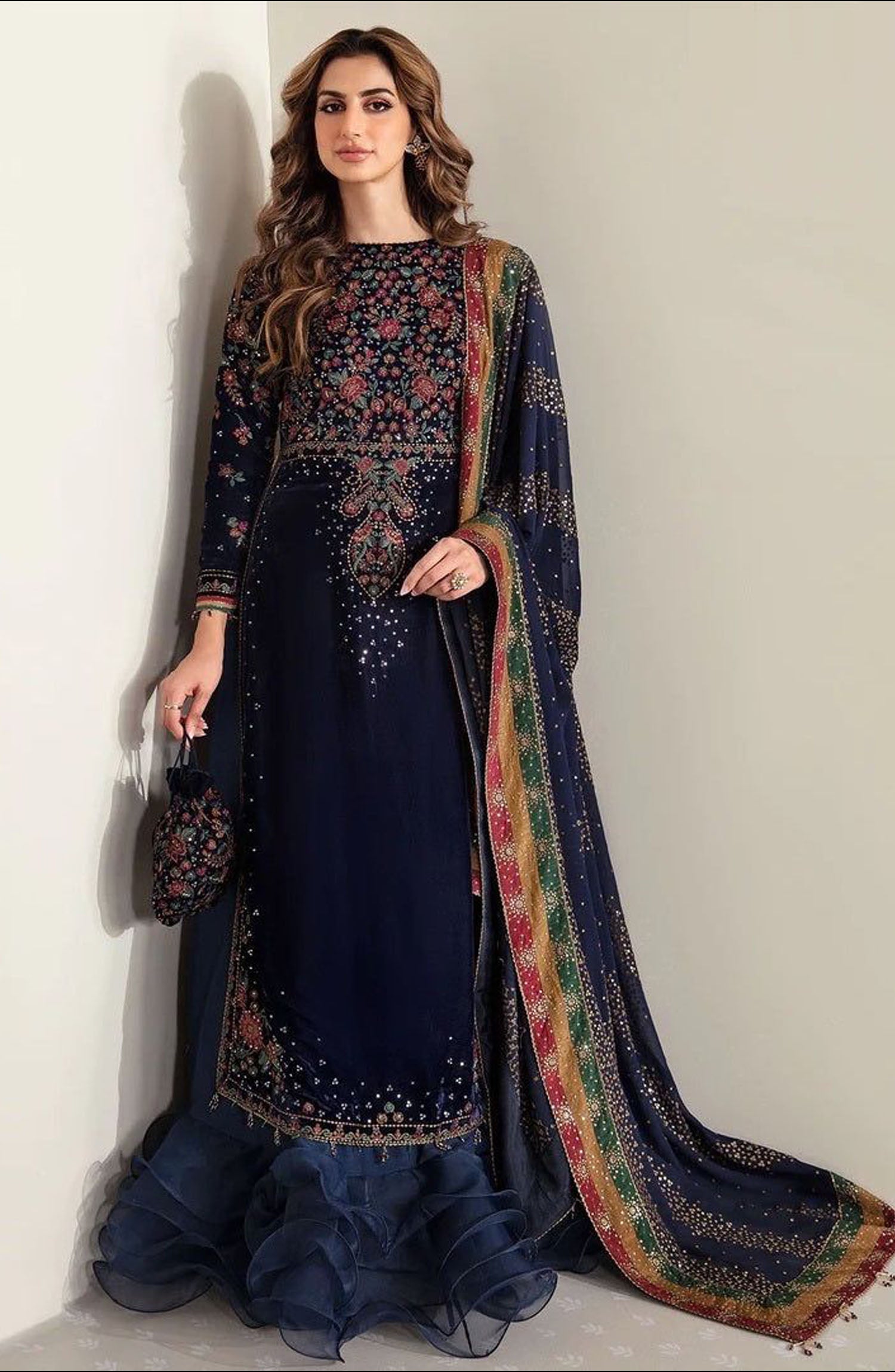 Jazmine

Fabric Details

(Shirt……Velvet&nbsp;
(Dupatta)…Chiffon
(Trouser)……….. Silk

Front Full Embroidered with Embroidered Daman &

Back Plain With Embroidered banch

Sleeves Embroidered&nbsp;

Dupatta Embroidered With Four Side Embroidered Lace &amp; gota lace Attach

silk Trouser Plain
#VelvetDress #ChiffonDupatta #EmbroideredVelvetSuit #PakistaniFormalDress
#DesignerVelvetSuit #VelvetEmbroideredShirt #PakistaniChiffonDupatta #SilkTrouser
#PakistaniPartyWear #EmbroideredDupatta #DesignerDressPakistan #W