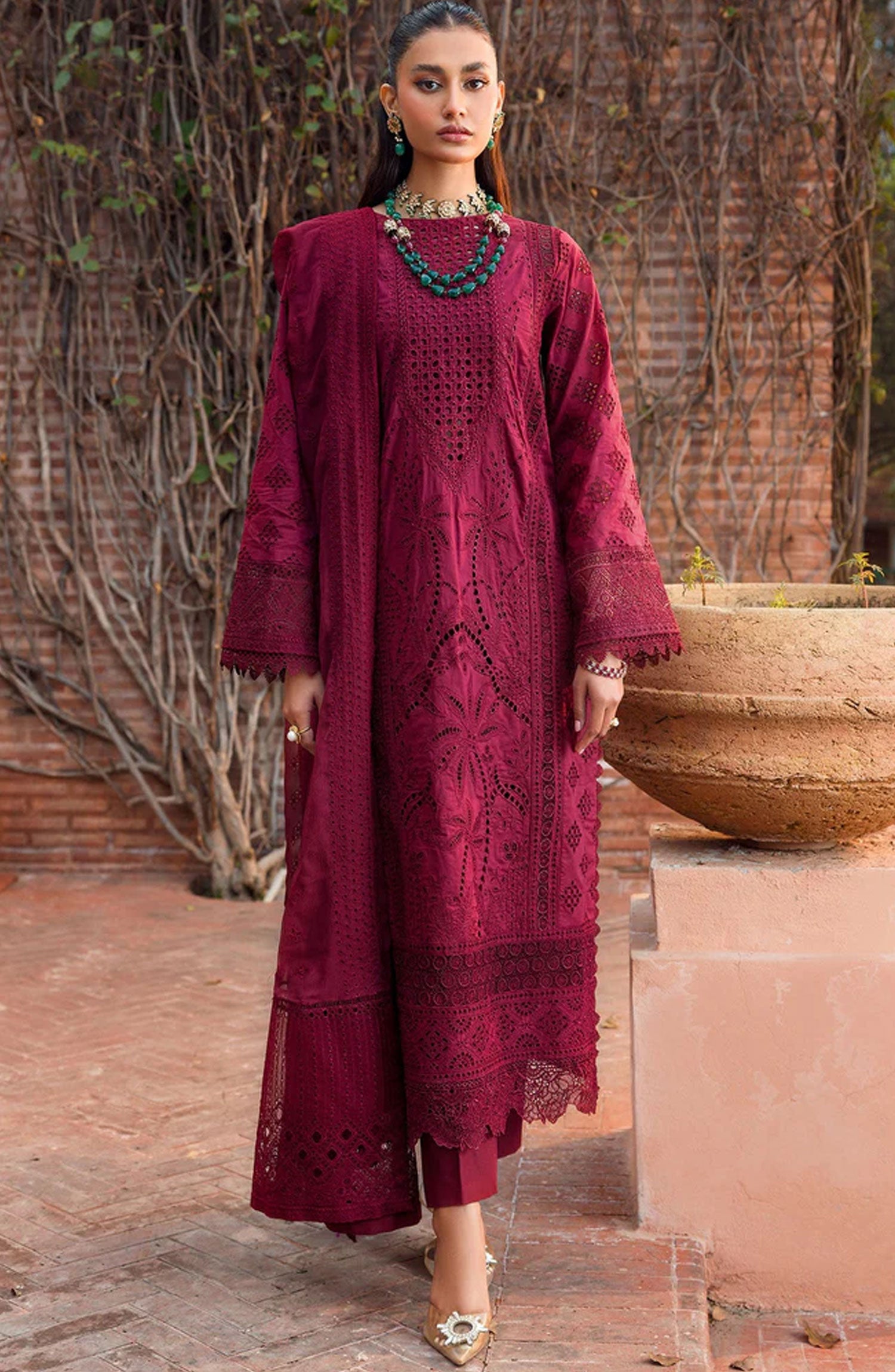 Motifz Luxury Maroon Chikankari Embroidery Collection
Color : Maroon Red
Fabric : Pure Cotton
Dupatta : Pure Organza 
Front : Heavy Embroidered with chicken Kari 
Sleeves : Embroidered with Chicken Kari
Front Patti1 : Embroidered with Chicken Kari
Front Patti 2 : Embroidered with Chicken Kari
Front Patti 3 : Embroidered 
Back Patti: Embroidered 
Sleeves Patti: Embroidered with Chicken Kari
Dupatta : Heavy Embroidered with full chicken Kari
